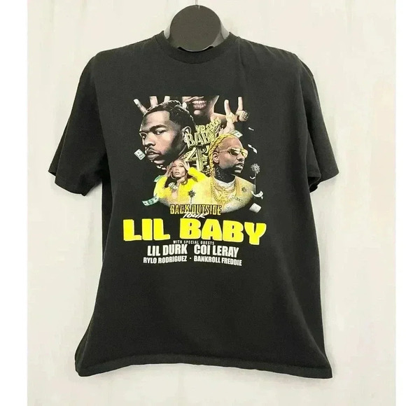 LIL BABY and LIL DURK 2021 The Back Outside Tour T-Shirt LARGE Tee Black - Picture 9 of 9